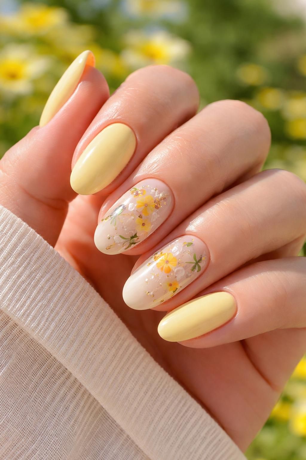 discover the charm of light yellow nails, a fresh and sunny manicure trend perfect for brightening up your look with cheerful and elegant style.