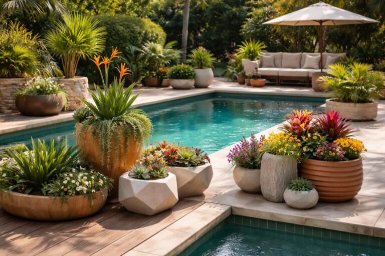 discover creative planter ideas to enhance and beautify your poolside oasis with stylish and vibrant greenery.