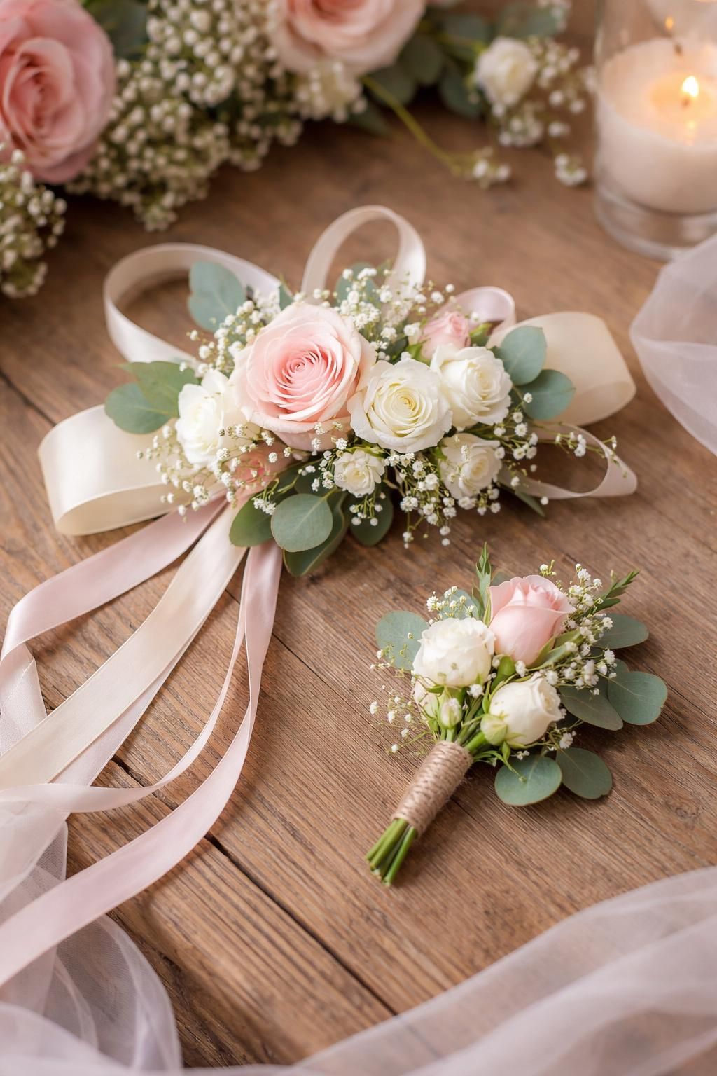 elevate your style with our elegant corsage and boutonniere set, perfect for weddings, proms, and other special occasions. beautifully crafted to add a touch of sophistication and charm.
