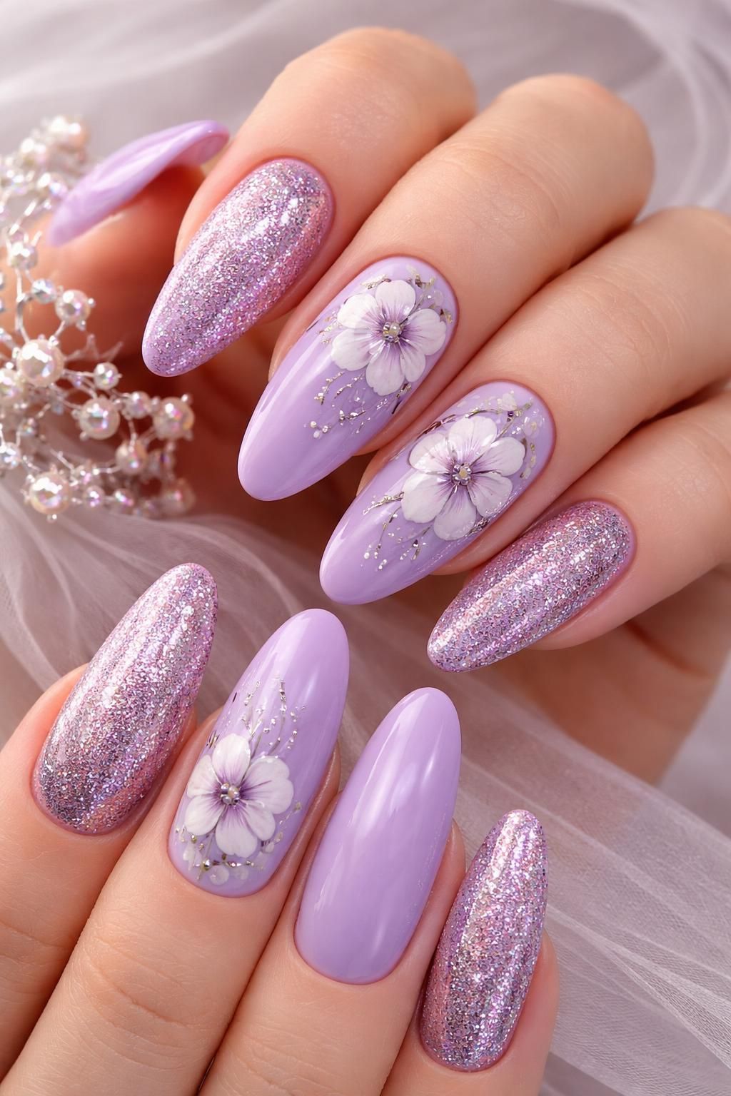 discover elegant lavender nails that are perfect for prom night, combining sophistication and charm to complement your special evening look.