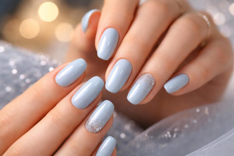 discover elegant light blue nails that are perfect for your prom night, adding a touch of sophistication and charm to your special evening.