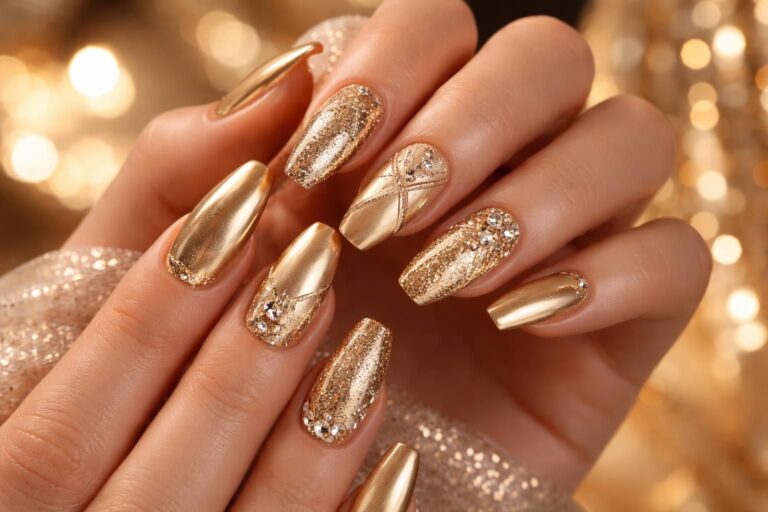 discover stunning gold nail designs that will make you shine bright on prom night. elegant, glamorous, and perfect for a memorable evening.