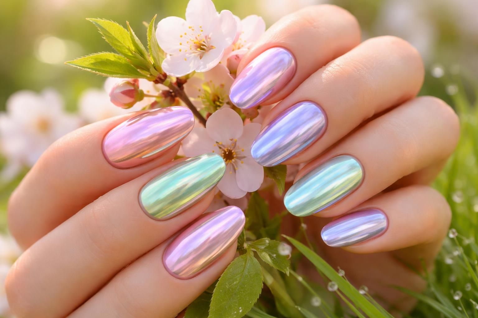 discover the latest trend in nail art with shiny and fresh chrome spring nails. learn how to achieve this sleek, metallic look perfect for the season.