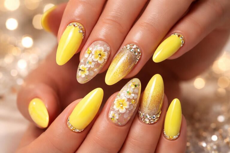 discover stunning yellow nail designs that are bright and bold, perfect for making a statement on prom night. shine with vibrant, trendy styles that complement your look.