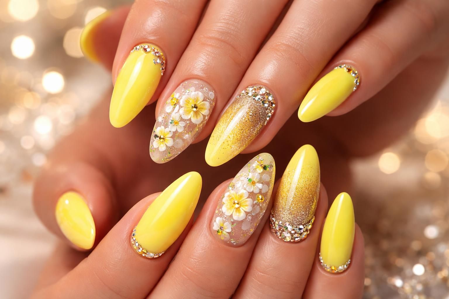 discover stunning yellow nail designs that are bright and bold, perfect for making a statement on prom night. shine with vibrant, trendy styles that complement your look.