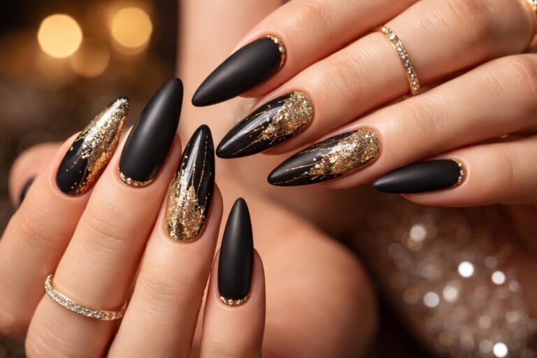discover elegant black and gold nail designs perfect for prom night. shine with sophisticated style and make your special evening unforgettable.