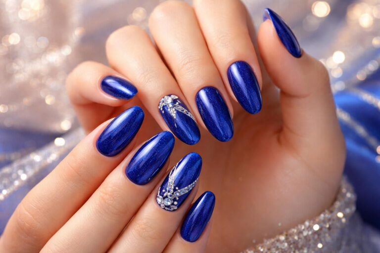 discover stunning royal blue nail designs to complete your perfect prom night look with elegance and style.
