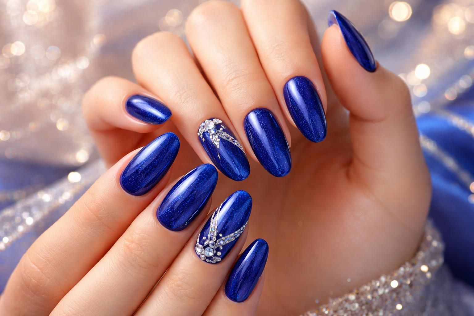 discover stunning royal blue nail designs to complete your perfect prom night look with elegance and style.